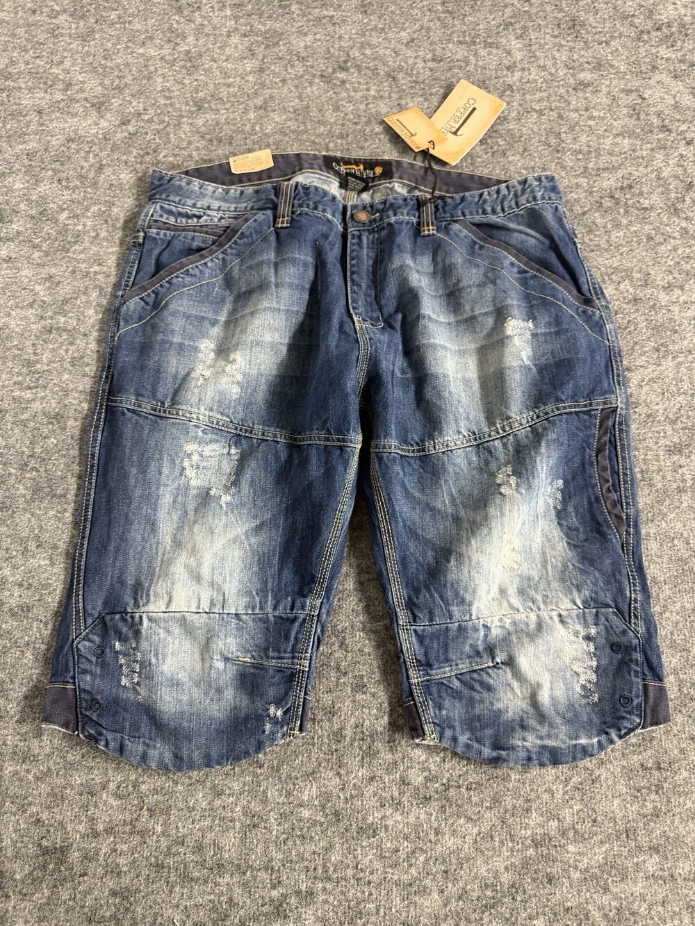Copper Rivet Denim Shorts Mens Size 40 Blue Distressed Stretch Slim Fit N94